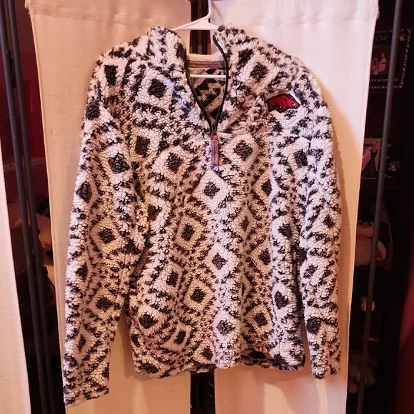 Pressbox Black and White Diamond Sherpa Zip Pullover - Picture 1 of 4